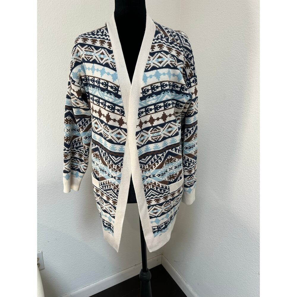 LUCKY BRAND - WOMEN’S AZTEC TRIBAL KNIT  CARDIGAN WITH FRONT POCKETS/ “ LARGE “